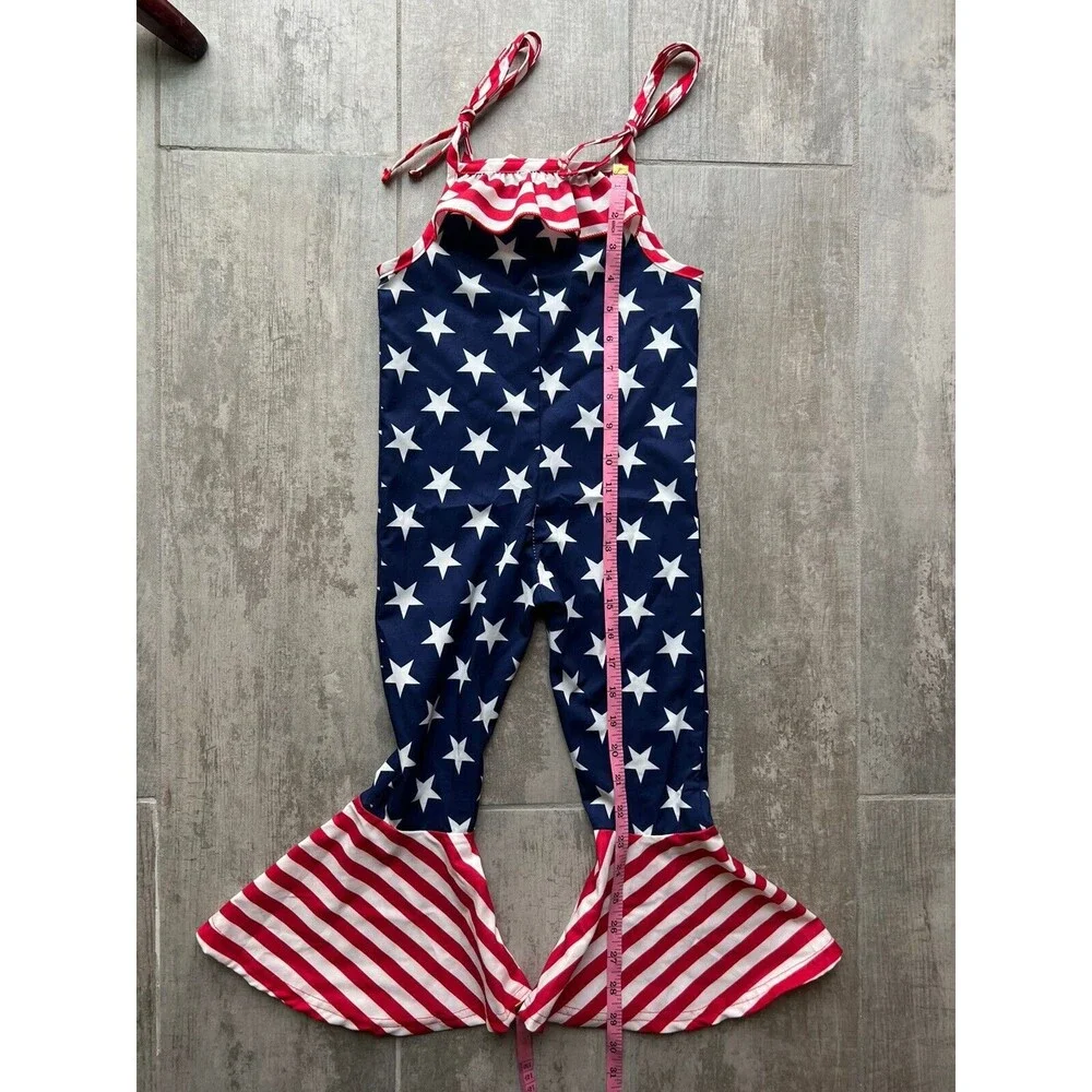 Los Angeles Boutique Toddler Girl American Flag Outfit Holiday Party Jumpsuit 3T - Picture 11 of 11
